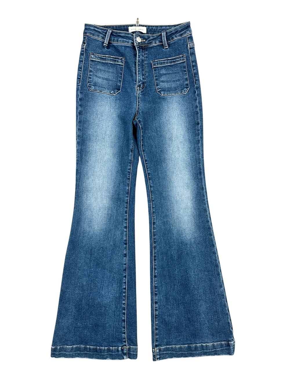 Risen Urban Grace Front Patch High Rise Flare Jeans Blue — Size 30/11